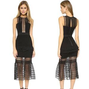 Authentic Self-Portrait Frilled Column Dress Mesh Laser Cut Dress
